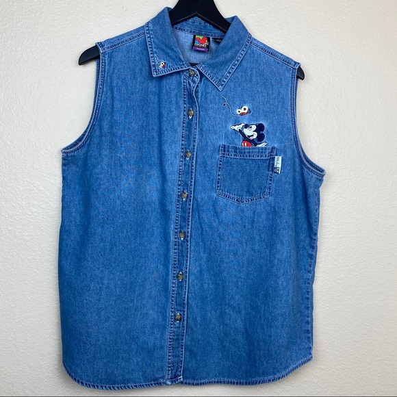 Vintage Embroidered Mickey Mouse Denim Top - Picture 2 of 8